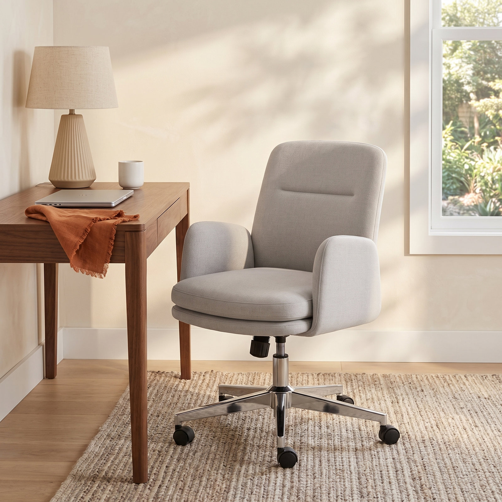 Fabric Office Chair with Lumbar Support, 36", Bone