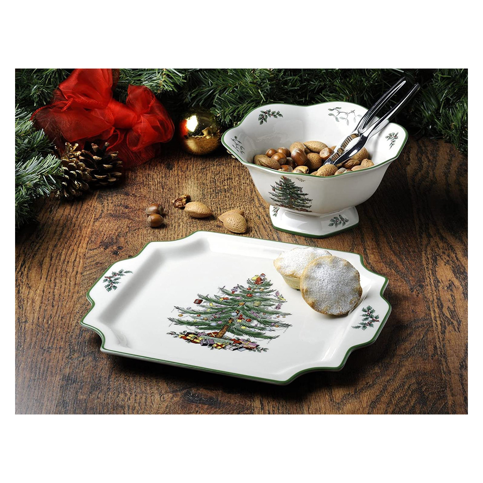 Spode Christmas Tree Square Handled Platter