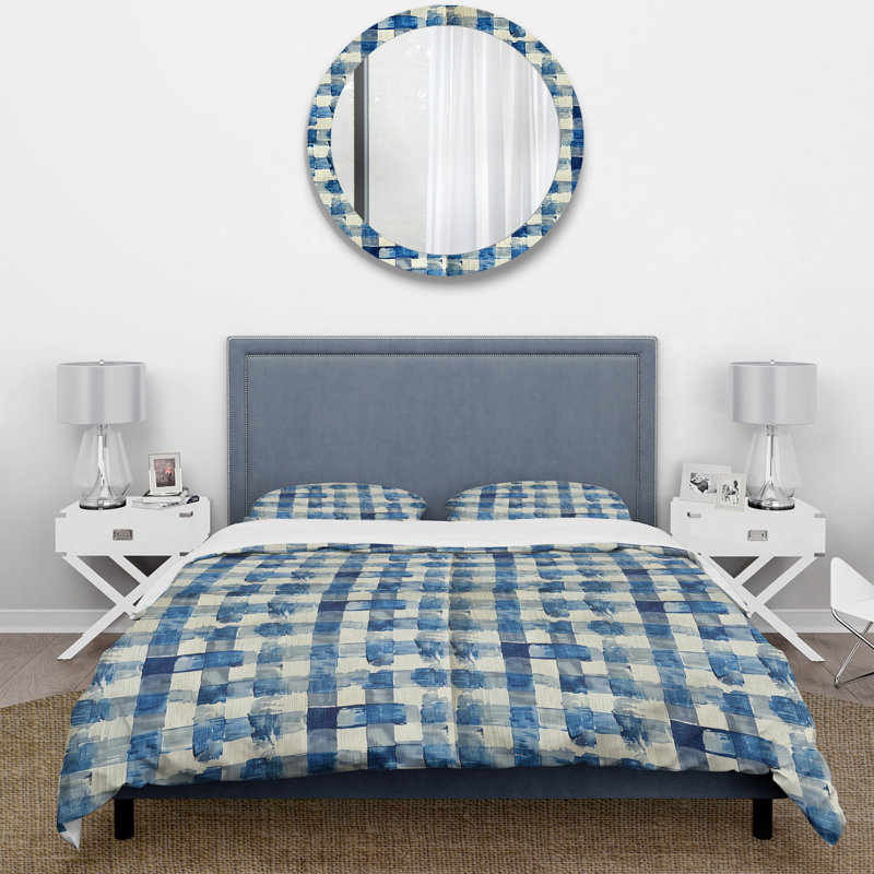Ensemble de housse de couette bleu beige Mid-Century Gingham IV - Mid-Century