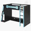 Lit mezzanine simple en bois avec bureau, tablettes multiples et lumière RVB, bleu nuage-228629458