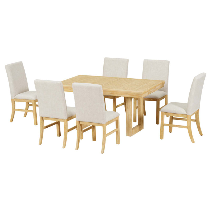 Ensemble de table de salle à manger 7 pièces avec chaises rembourrées, Naturel incorrect, Beige / naturel incorrect