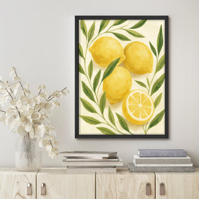 Art mural encadré botanique citron - impression d'agrumes jaunes frais pour la cuisine ou la salle à manger