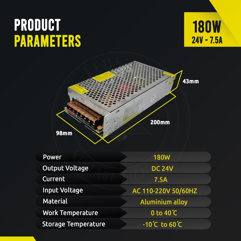 24V DC Regulated Switching Power Supply Transformer, AC 110-220V to DC 24V Constant Voltage Adapter for LED Strip Lights, 180