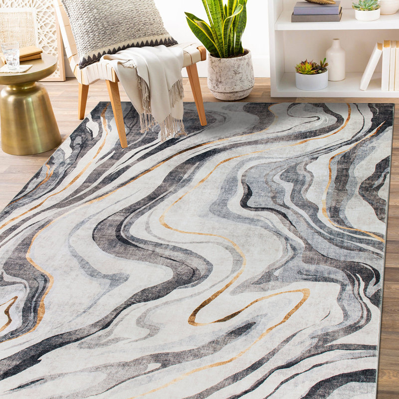 Tapis contemporain lavable antidérapant en marbre, Tapis de couloir 2 pi x 4 pi