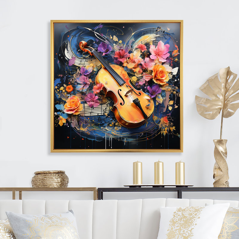 «Red Music Abstract Chorus Dynamic», reproduction sur toile, H 16 po x l 16 po x P 1 po, Cadre flottant doré