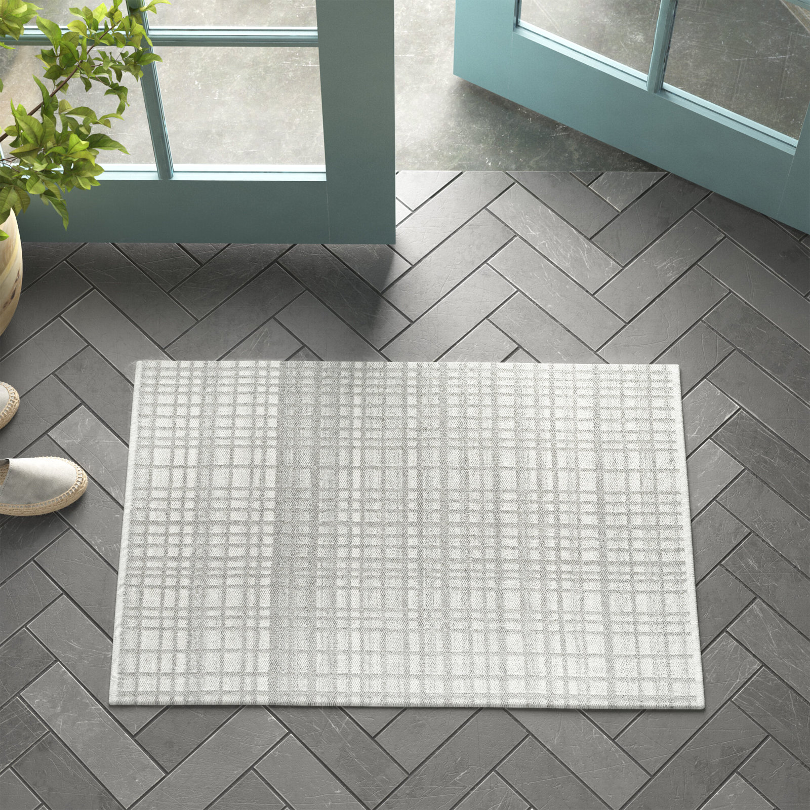 Lavande Hand-Woven Gray Plaid Rug, Rectangle 2' x 3'