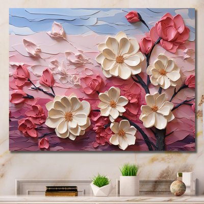 Orchidée rose et blanche, branches III - Art floral abstrait