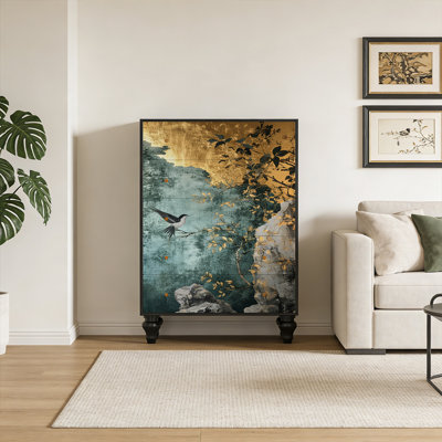 Armoire de rangement décorative en bois massif à 5 tiroirs