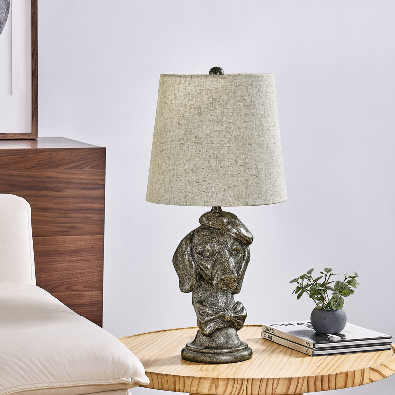 Lampe de table buste en résine 20 po bronze avec abat-jour en lin, Tanné, Brun