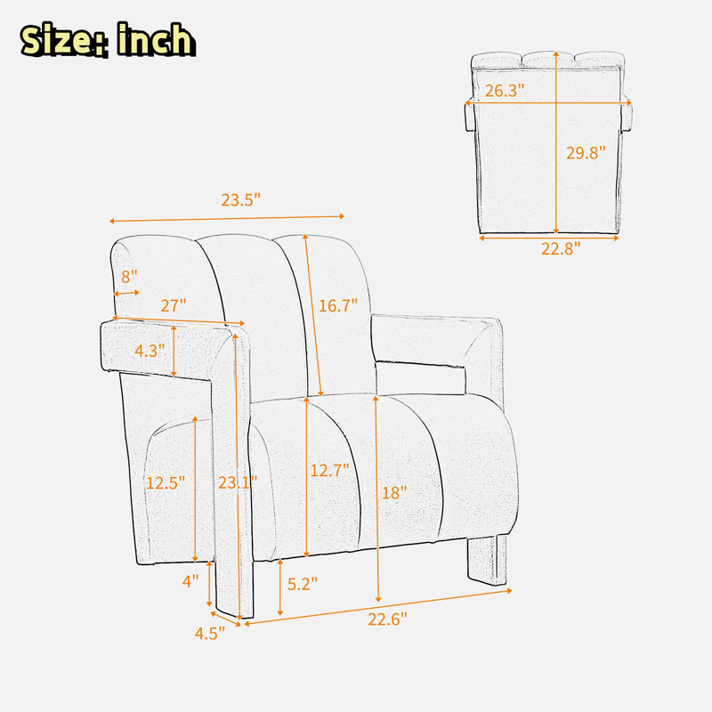Fauteuil moderne avec accoudoirs en forme de L, ensemble de 2, Polyester blanc