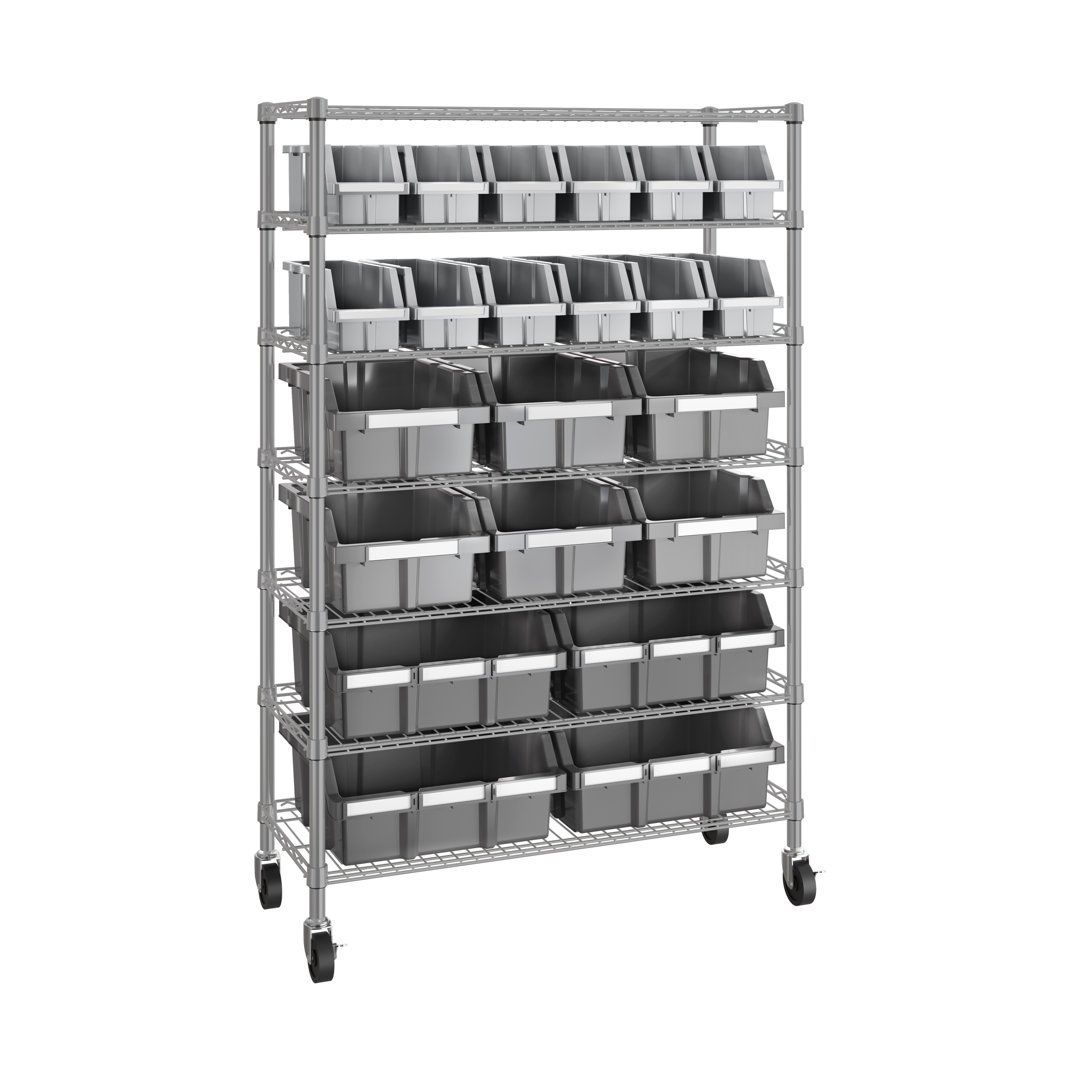 36" W NSF-Certified Commercial 7-Tier 22-Bin Storage Rack with Wheels Seville Classics