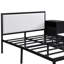 Lit plateforme élégant en métal avec revêtement doux et rangement dissimulé, espace de repos rembourré noir moderne-998108389-998108388