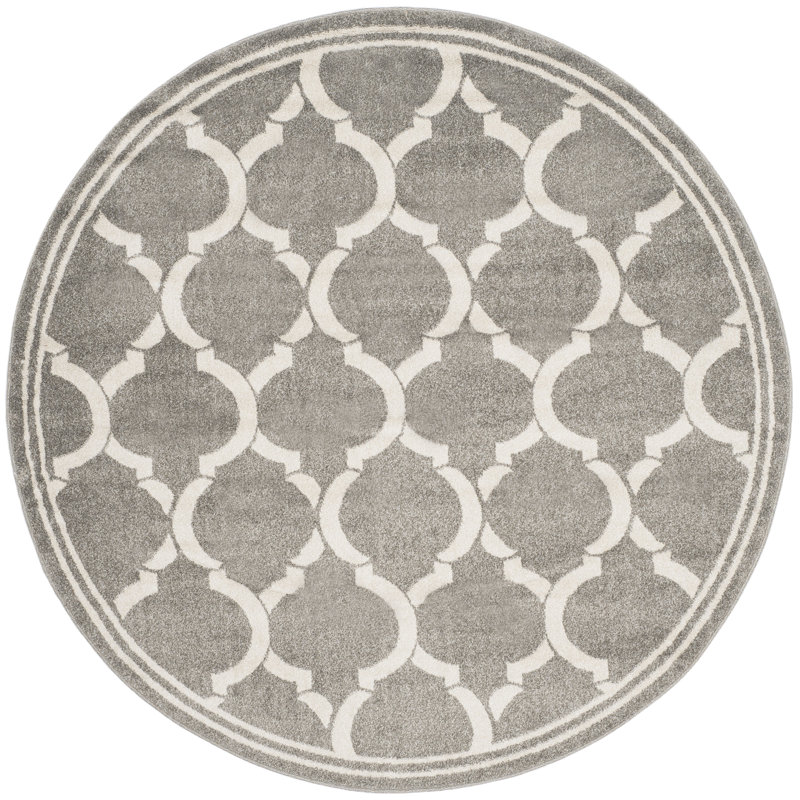 Tapis géométrique gris foncé / beige Ammundsen, Rond 7 pi