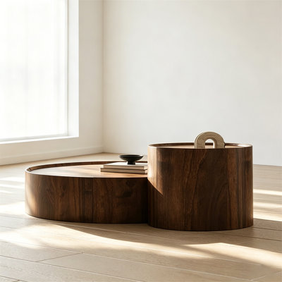 Retro Brown Manufactured Wood Round Coffee Table Sets