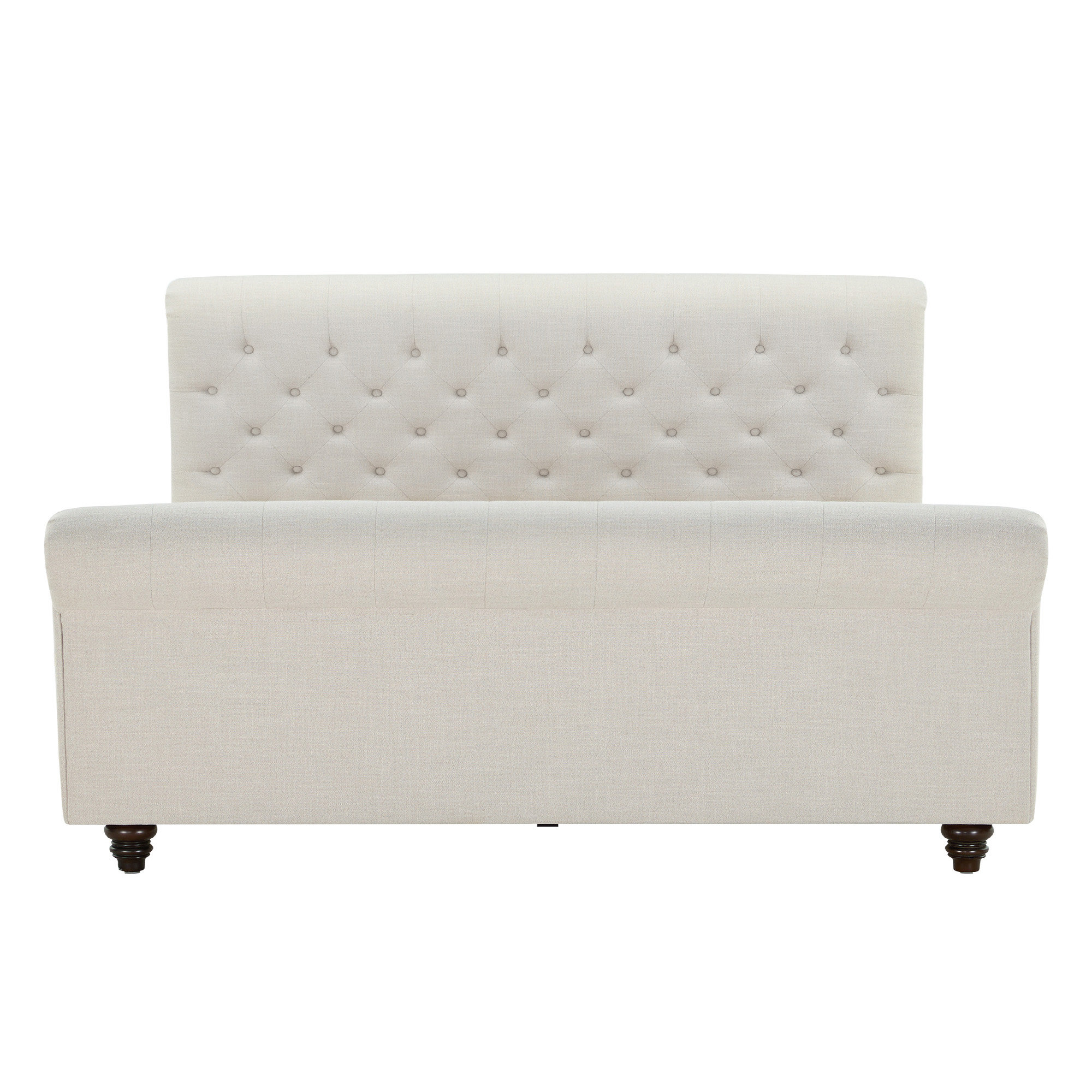 Waverly Rolled-Arm Diamond-Tufted Upholstered Platform Bed with Birch Wood Legs, King, Effie Linen Performance Linen