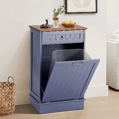 10 Gallons Tilt Out Trash Bin Cabinet， Wooden Garbage Can Cabinet For Kitchen And Laundry