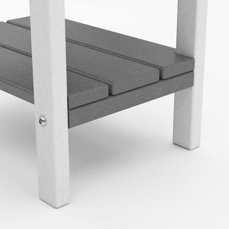 2-Tier Adirondack Outdoor Side Table, All-Weather HDPE Patio End Table, White/Gray