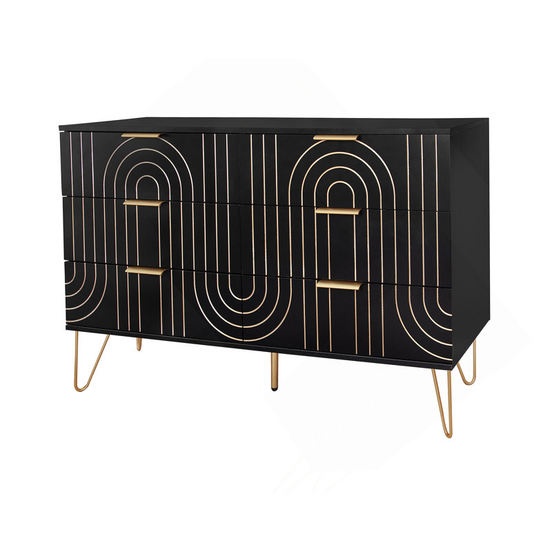Commode 6 tiroirs Modern, commode moderne avec poignées en métal, commode de rangement