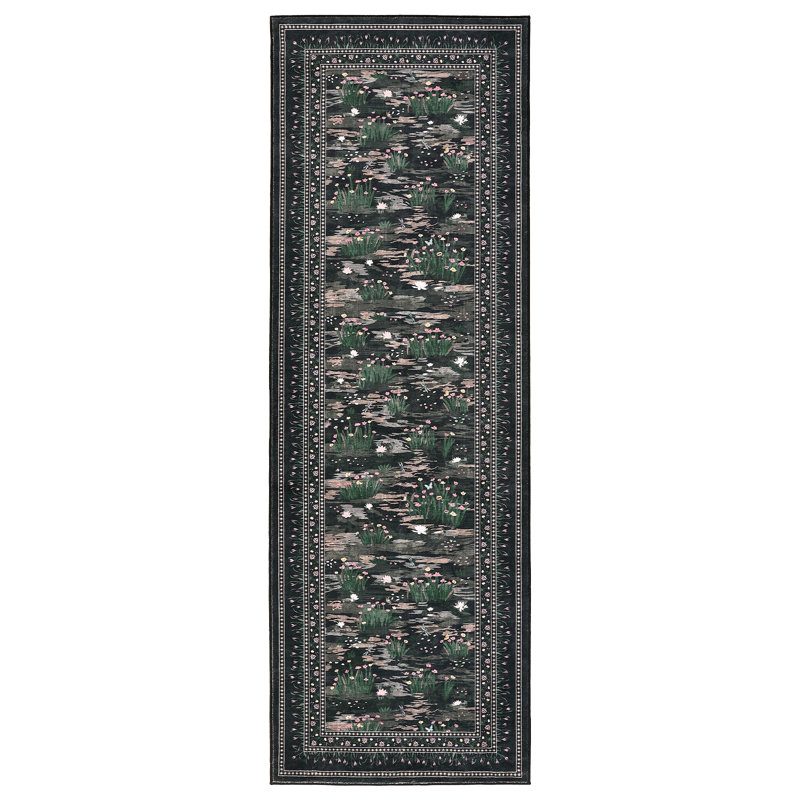Washable Rug for Living Room, Soft Non Slip Floral Bedroom Rugs, Water Lily Pond Cute Nursery Rug, Large Low Pile Stain Resistant Farmhouse Rugs