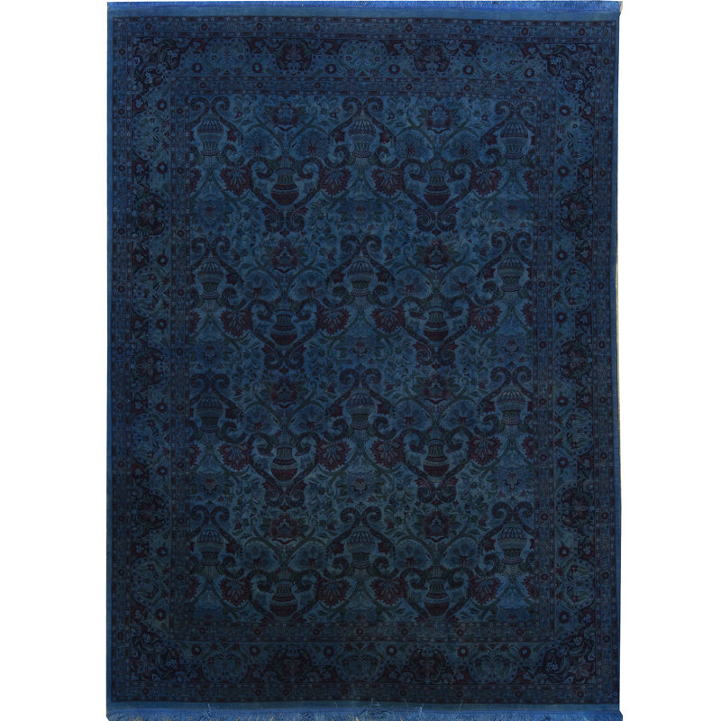 Tapis bleu marine noué à la main de haute qualité