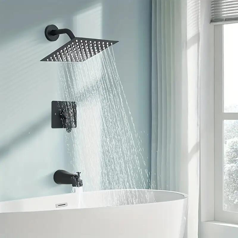 Matte Black Tub Shower Faucet Set Complete with 8-Inch Rainfall Shower Head and Tub Spout Included Shower Valve Tub Shower Trim Kit
