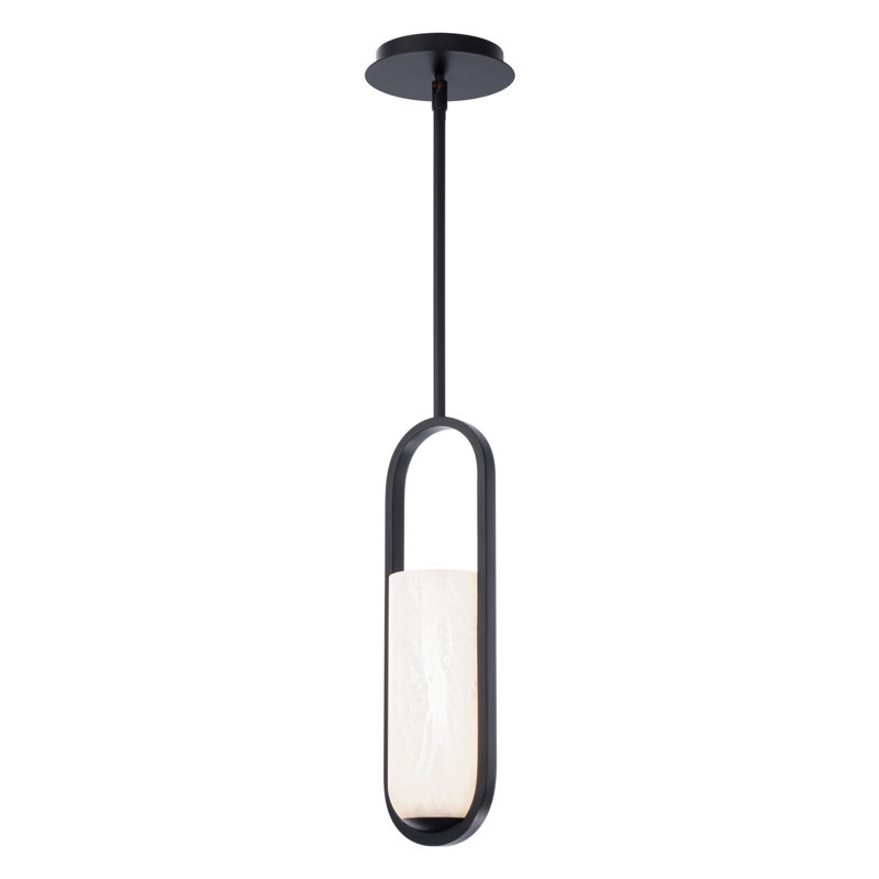 Mini luminaire suspendu à intensité variable avec abat-jour albâtre Rollins, Noir