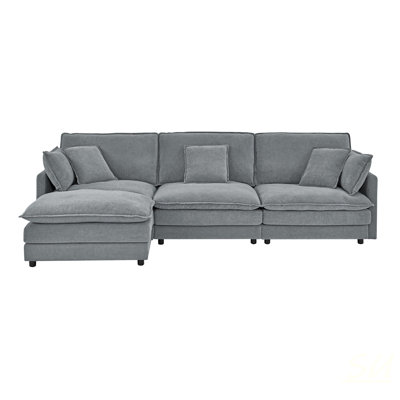 Modern Home Living Room L-Shaped Sectional Sofa With Ottoman, Convertible And Comfortable 4 Seater Couch In Towel Fabric, Sectional