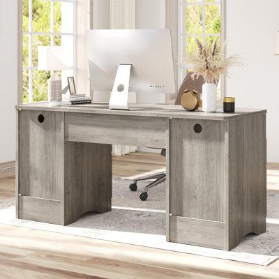 Luing 59" W Fluted Executive Desk with Keyboard Tray and File Drawers 