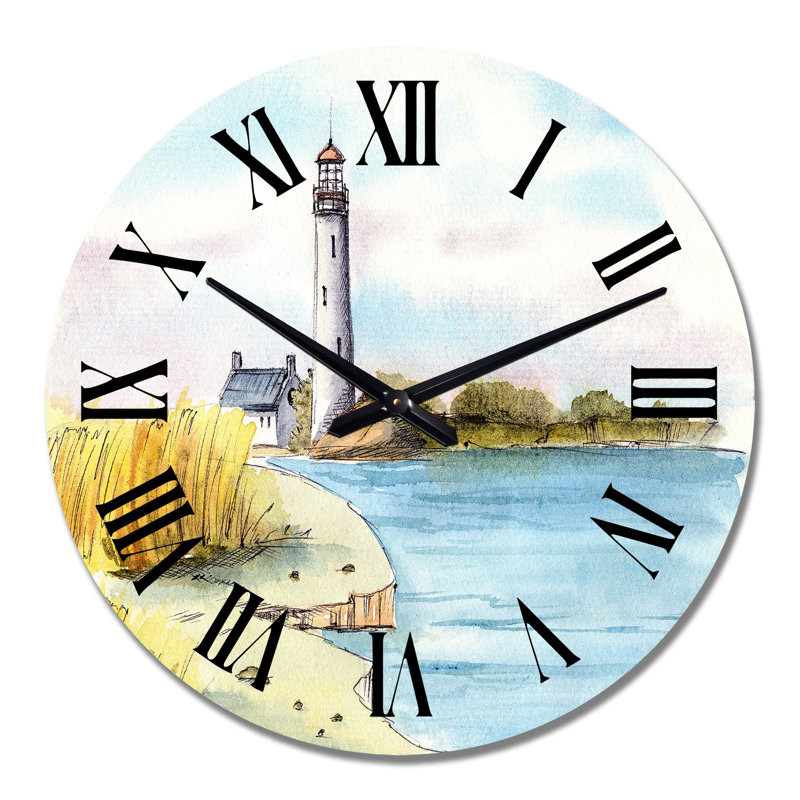 Phare sur un bord de mer lointain - Horloge murale nautique et côtière, Surdimensionné