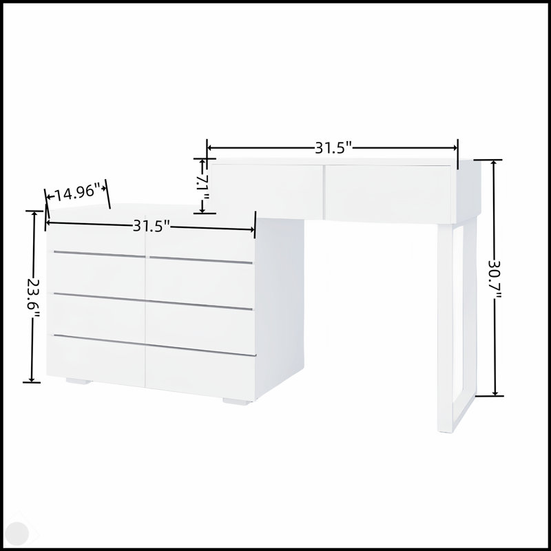 Meuble-lavabo prolongé sans poignée à 10 tiroirs, meuble-lavabo blanc pour un rangement organisé et sans encombrement dans les chambres modernes