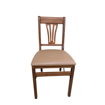 Stakmore Wood Folding Chair Camel Vinyl & Fruitwood Finish, Set Of 2
