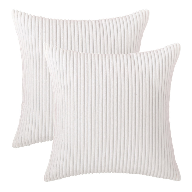 Housse de coussin à rayures, 18 po x 18 po, Blanc pur