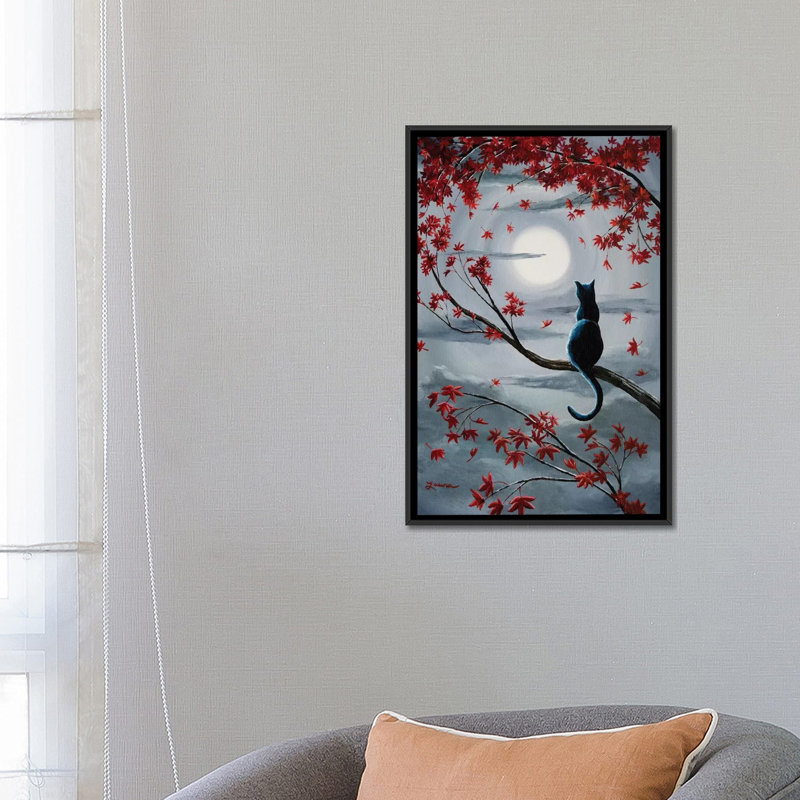 Chat noir au clair de lune argenté - impression sur toile tendue, H 26 po x l 18 po x 1,5 po, Toile tendue