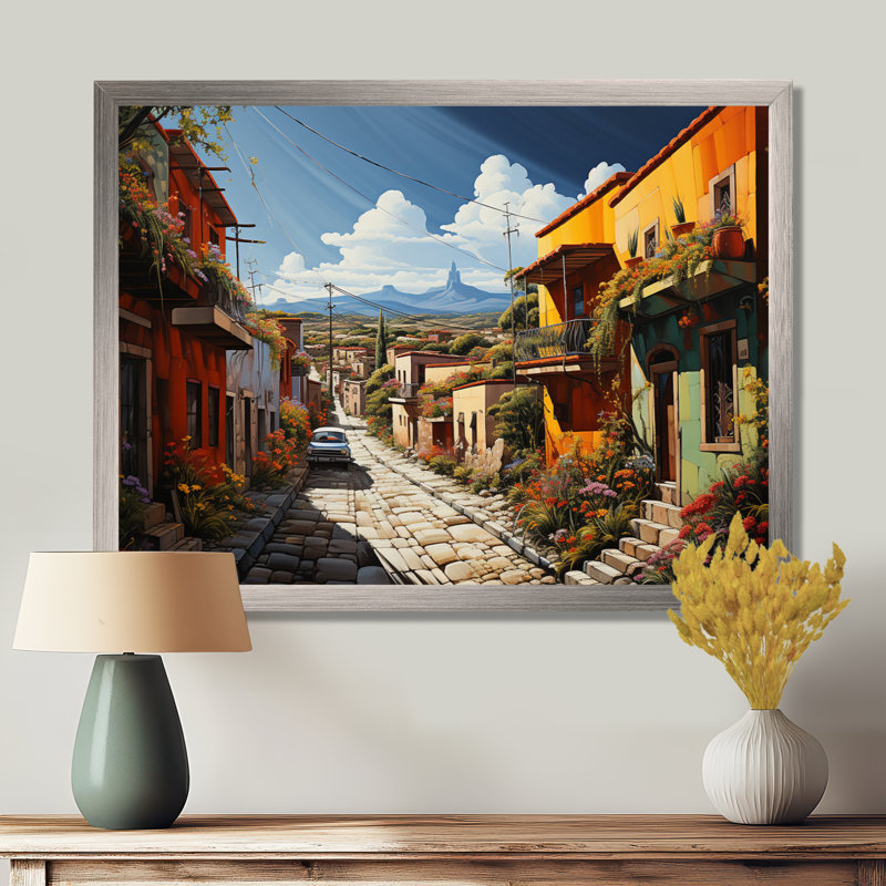 Mexico Mexico Fiesta City I - Décoration murale Mexique, H 30 po x l 40 po x P 1,5 po, Cadre simple argenté