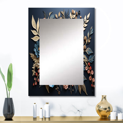 Fleurs de printemps bleues et dorées charmantes - miroir de fleurs, miroir mural décoratif traditionnel, impression d'art en métal