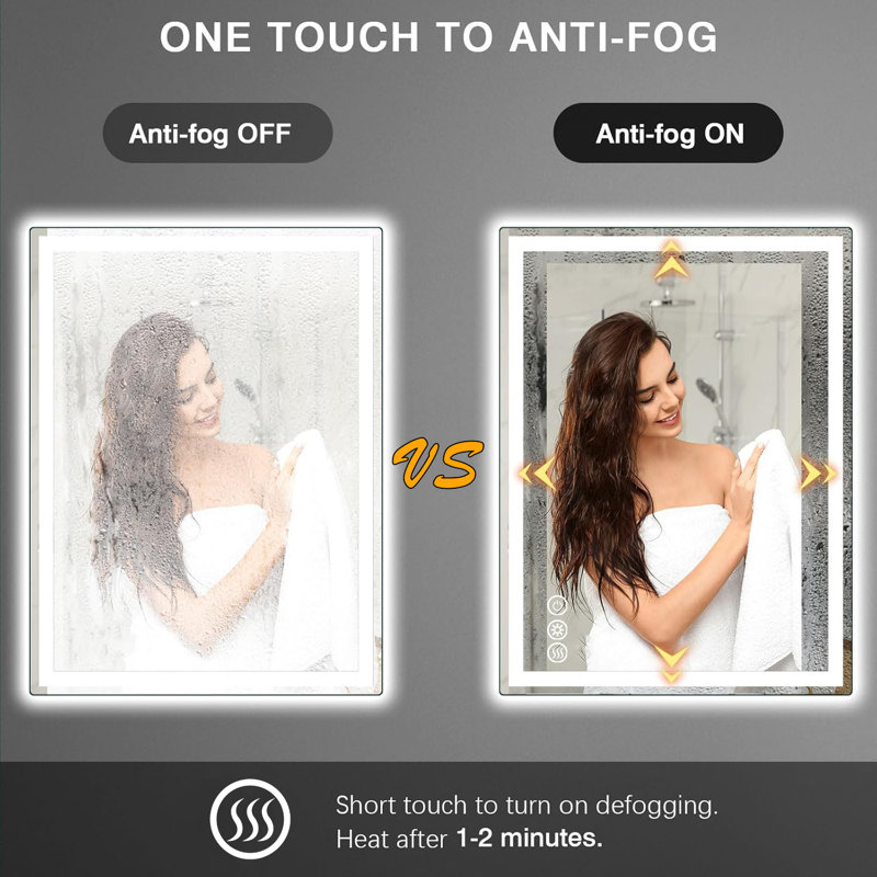LED Bathroom Mirror with Front and Backlight Wall Mirrors  with 3 Colour Adjustment with Light LED Vanity Mirror with Anti-Fog