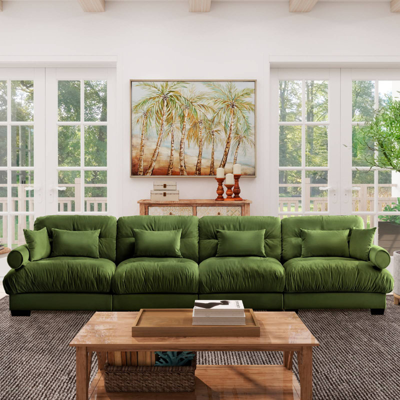 Canapé modulaire surdimensionné en velours, 4, H 33,4 po x l 166 po x P 37 po, Vert