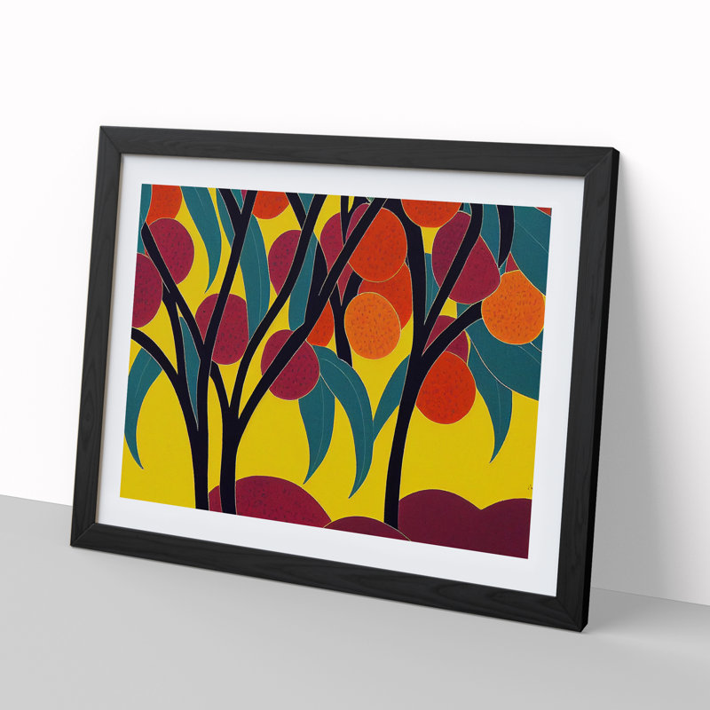 Abstract Fruit Tree - Single Picture Frame Print, 46cm H x 64cm W x 2cm D, Black