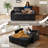 53" Corduroy Convertible Loveseat Sleeper Sofa with Pull-Out Bed, USB & Storage, Black-969906507