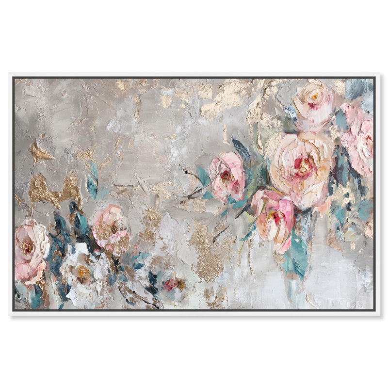 Fleur de ruine I, art floral sur toile par Art Remedy, Cadre flottant blanc, H 31 po x l 46 po x P 1,8 po