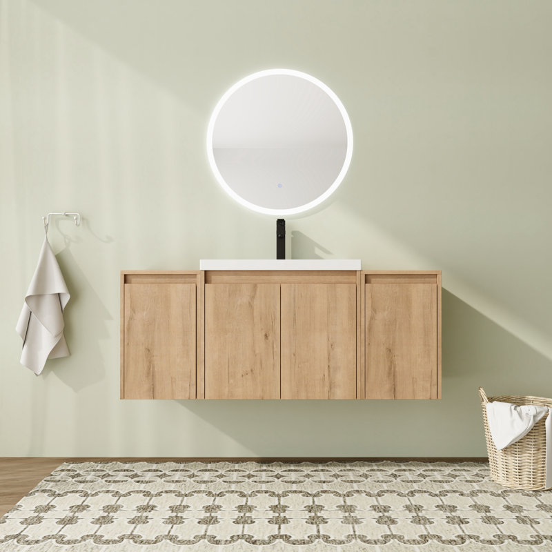 Meuble-lavabo flottant mural 48 po avec plateau en résine et portes à fermeture en douceur 48 po