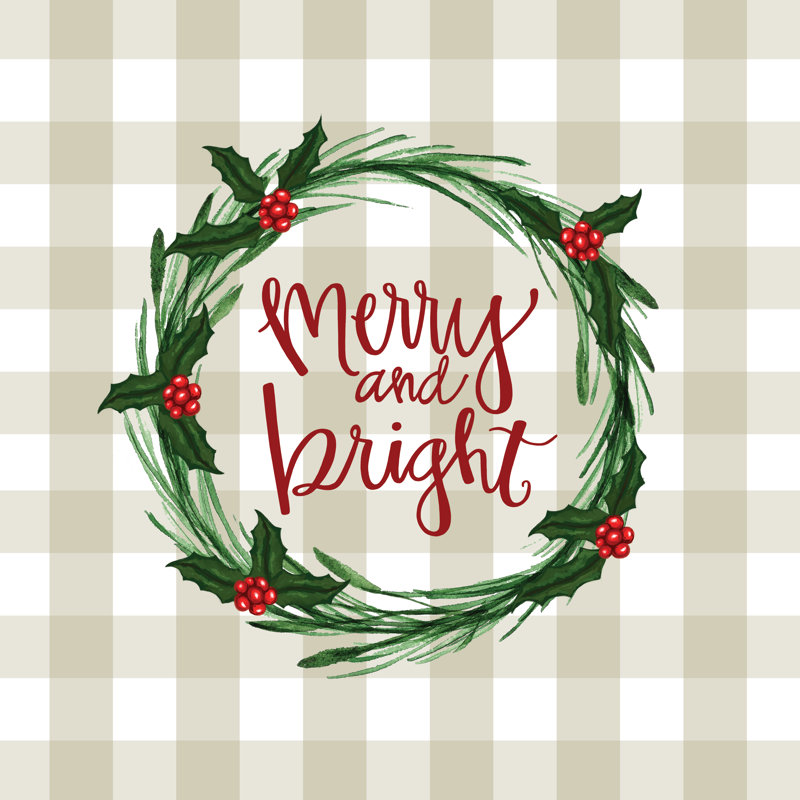 Merry And Bright Wreath - Wrapped Canvas Print, 30cm H x 30cm W x 3.8cm D