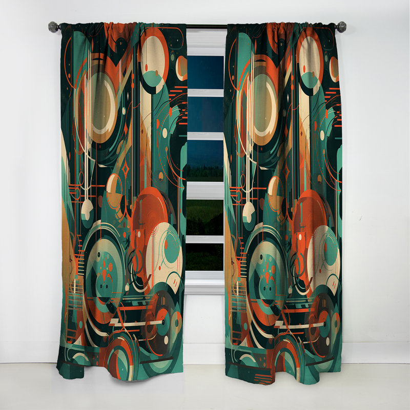 Rideau occultant vert et orange Mid Century Innovations IV - Mid-Century, L 52 po x L 84 po