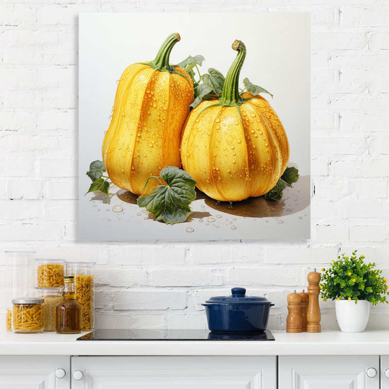 Légume pointillisme courge dorée, Toile tendue, H 30 po x l 30 po x P 1 po