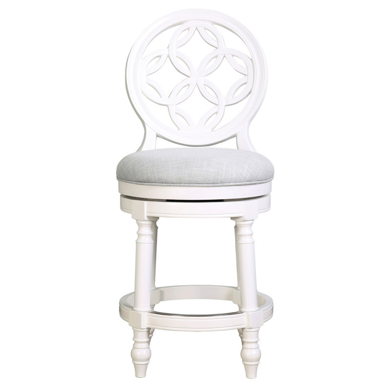Tabouret de bar à hauteur de comptoir en bois blanc de 26 po, dossier haut, siège rond rembourré pivotant, retour automatique à 180 degrés, pieds tournés rembourrés avec anneau en métal pour repose-pieds, siège de poids de 48,19 lb