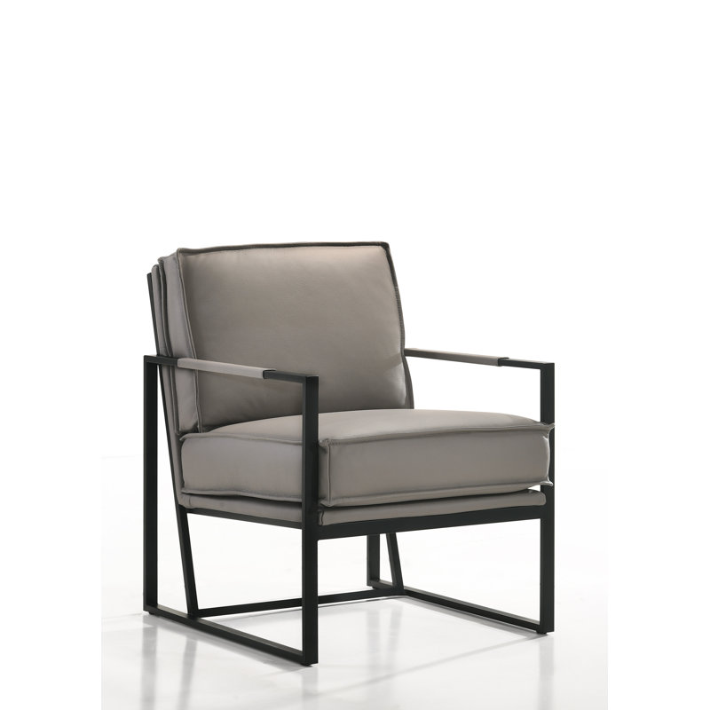 Fauteuil en cuir fleur Gains, Cuir véritable gris fumé