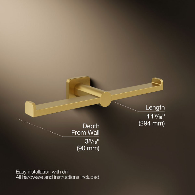 Parallel Double Toilet Paper Holder, Matte Gold