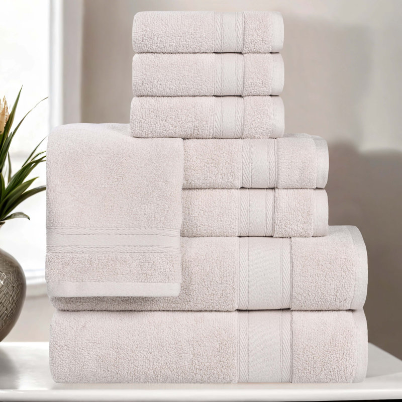 Coton absorbant doux Belmont, Argent argent, Ensemble de serviettes 8 pièces