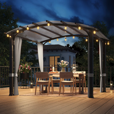 10' x 10' Outdoor Arched Pergola with Canopy & Privacy Curtains – Heavy-Duty Steel Frame for Patio & Backyard-Grey