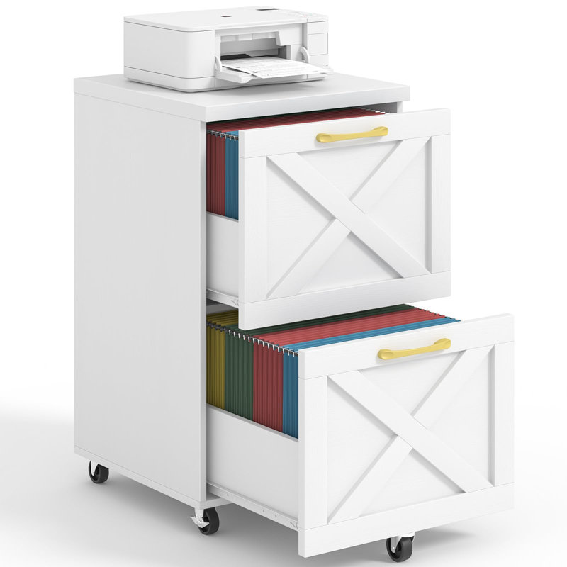 2 Drawer Small File Cabinet With Wheels, White